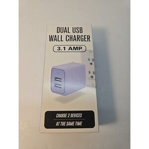 Dual USB Wall Charger 3.1 AMP Dual‎ Ports - Lavendar/Light Purple - NIB